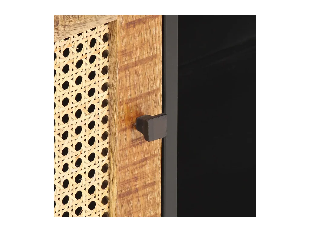 Meuble TV 90x30x40 Bois de manguier brut et canne naturelle