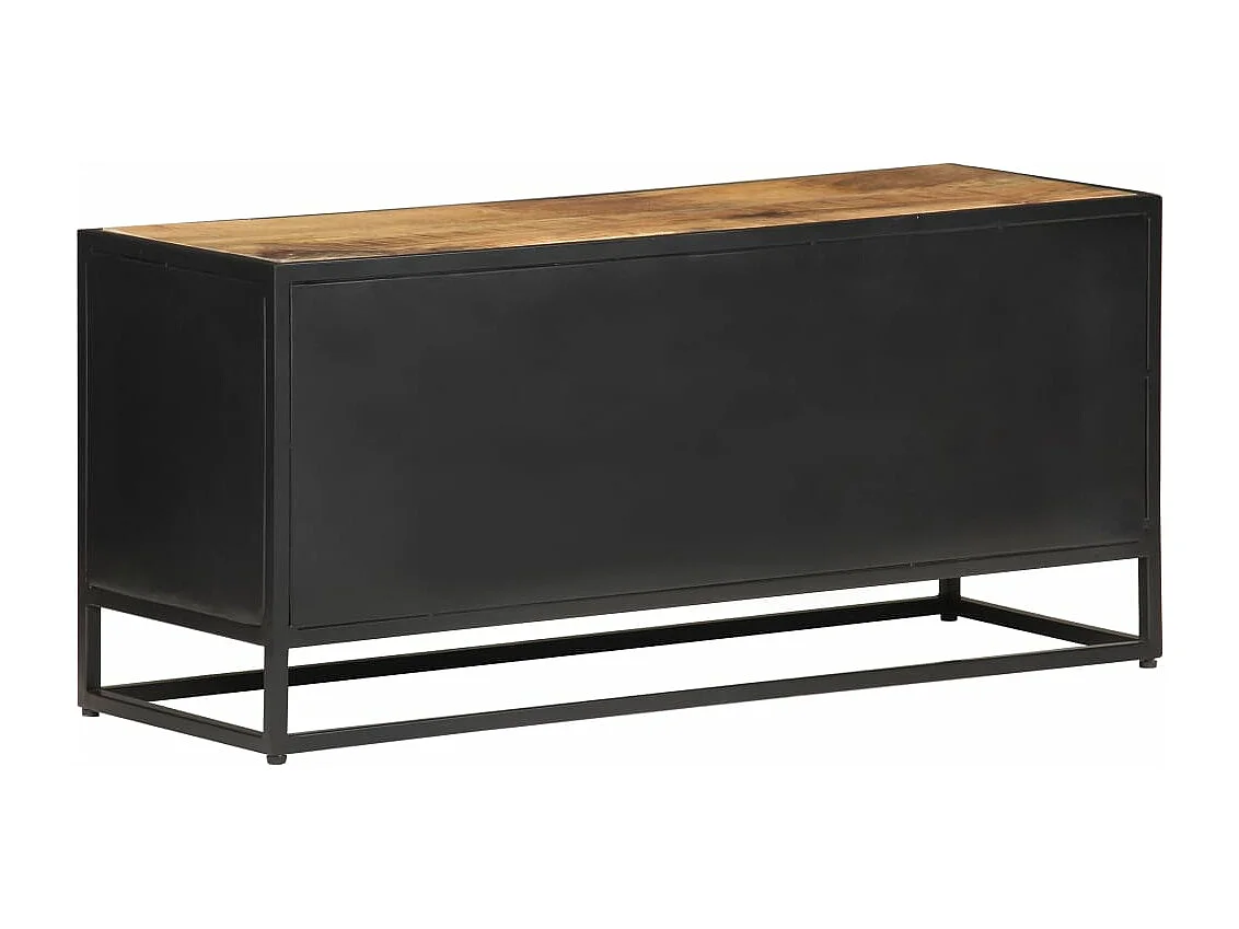 Meuble TV 90x30x40 Bois de manguier brut et canne naturelle