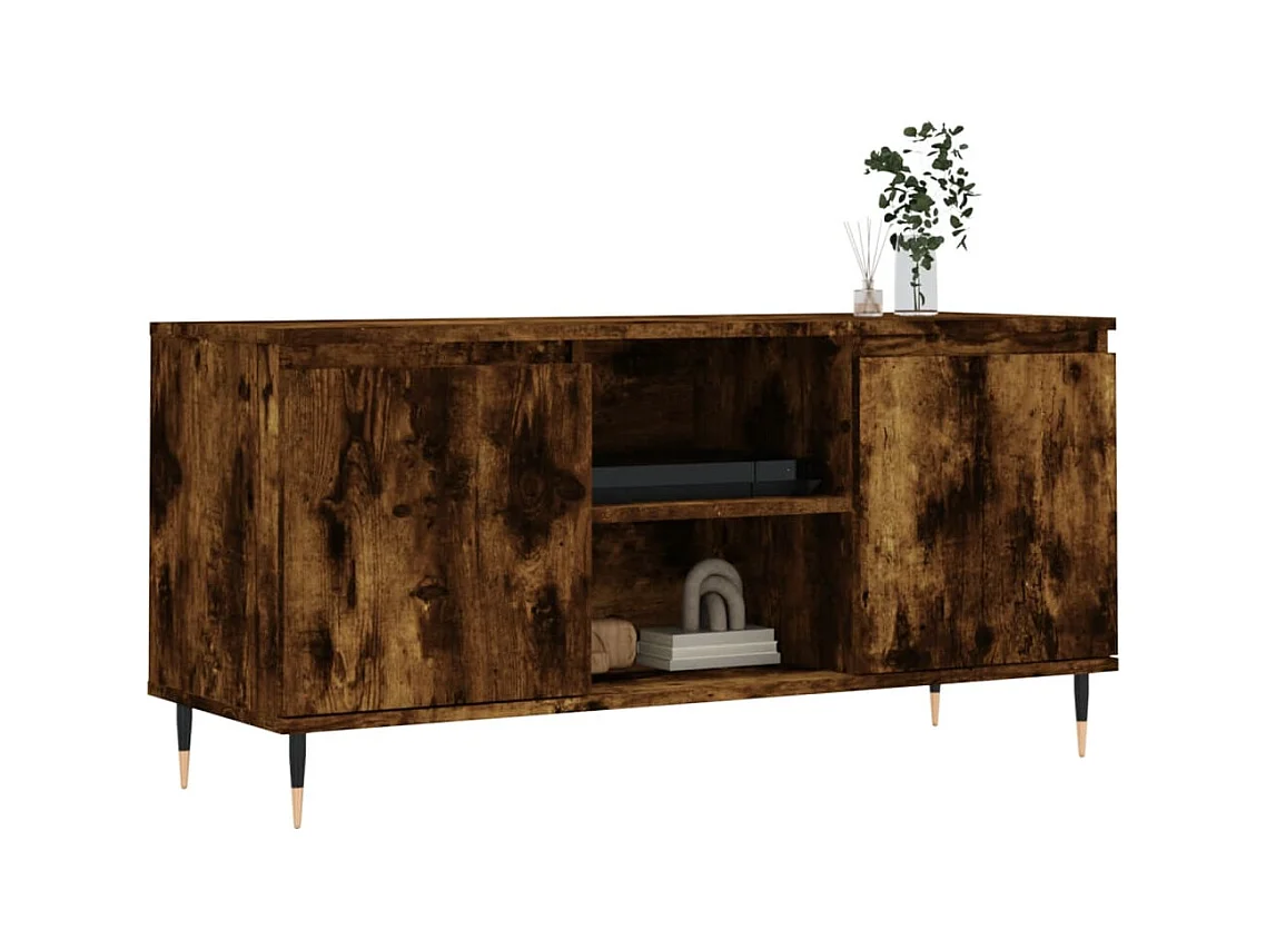 Meuble TV chêne fumé 104x35x50 bois d'ingénierie