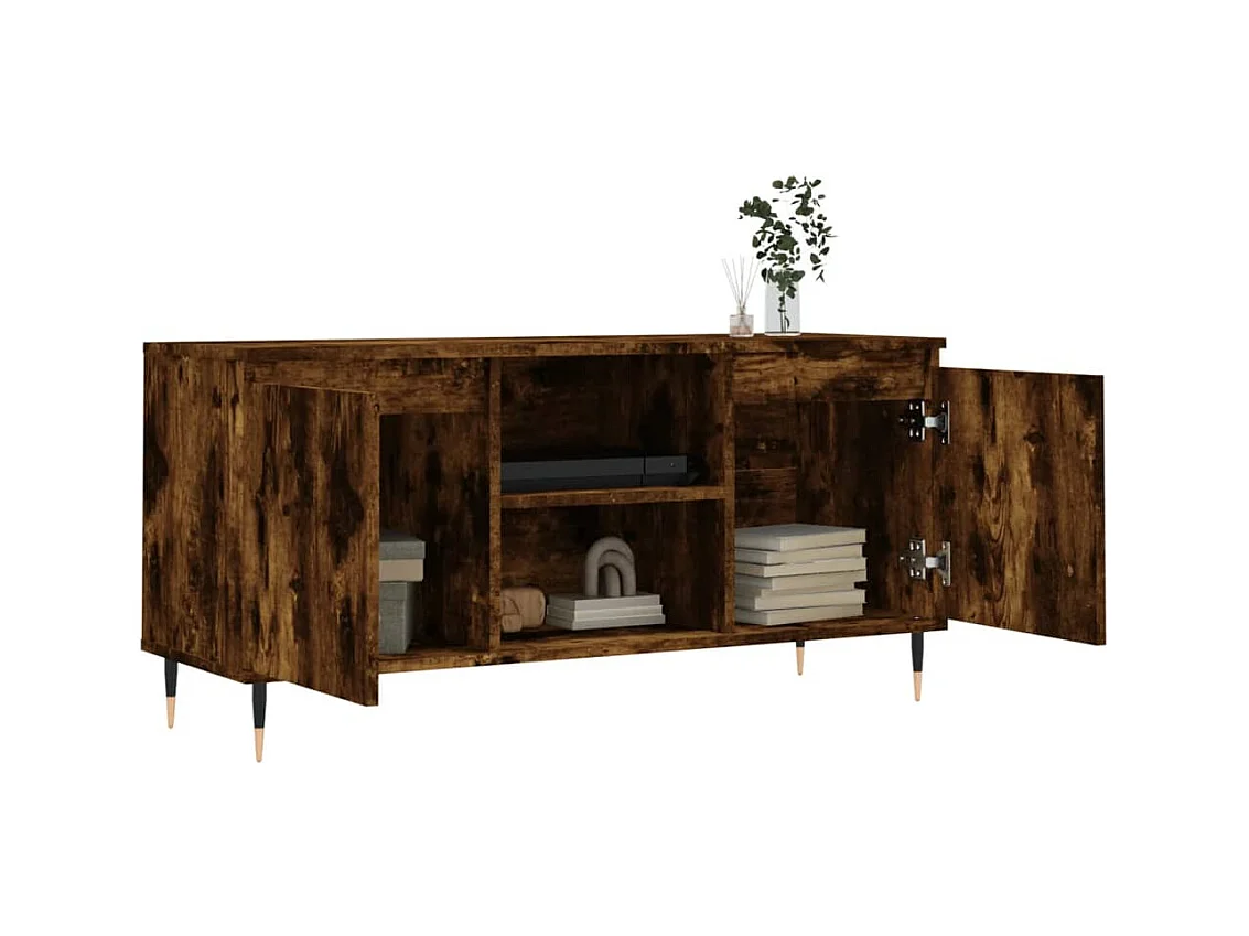 Meuble TV chêne fumé 104x35x50 bois d'ingénierie