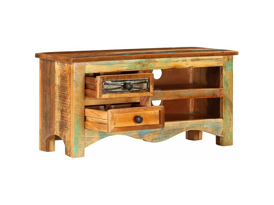 Meuble TV 2 tiroirs bois massif recyclé Moust