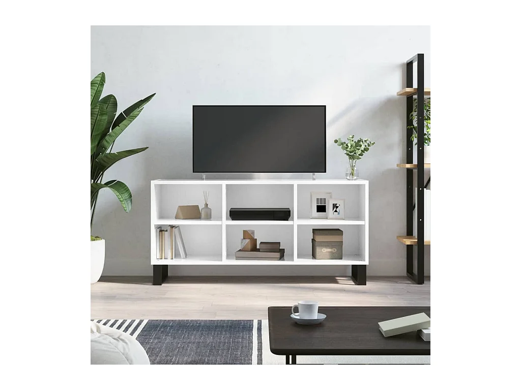 Meuble TV blanc brillant 103,5x30x50 bois d'ingénierie