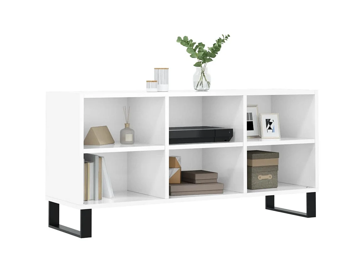 Meuble TV blanc brillant 103,5x30x50 bois d'ingénierie
