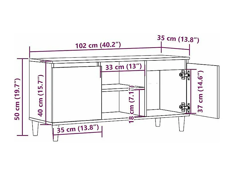 Meuble TV vieux bois 102x35x50 bois d'ingénierie