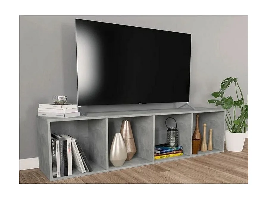 Meuble TV 4 niches bois gris effet béton Asana 143cm