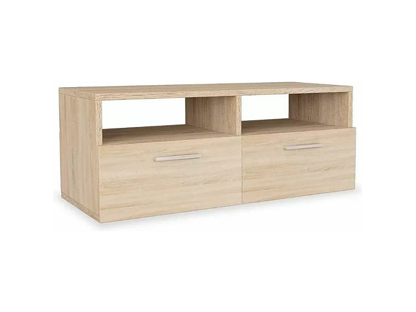 Meuble TV 2 portes 2 niches bois chêne clair Chickie L95xH36xP35
