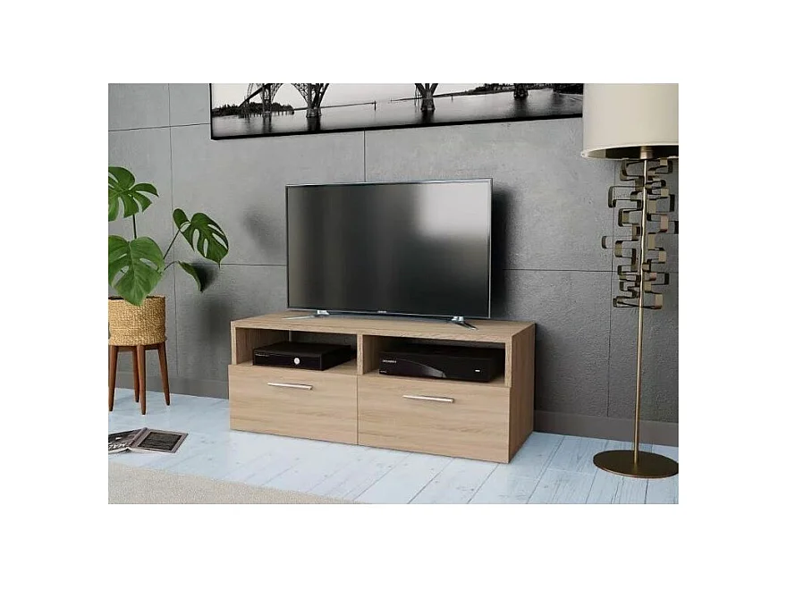 Meuble TV 2 portes 2 niches bois chêne clair Chickie L95xH36xP35