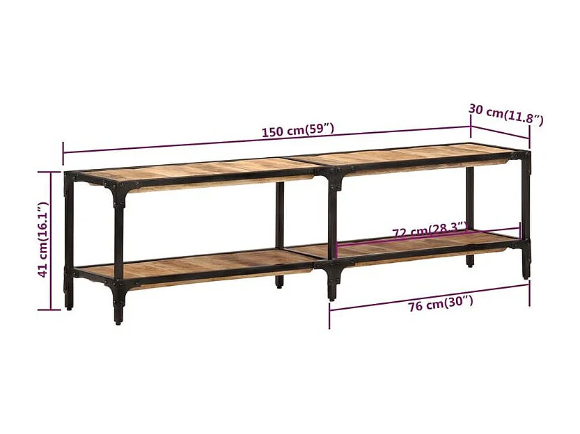 Meuble TV 150x30x41 Bois massif de manguier