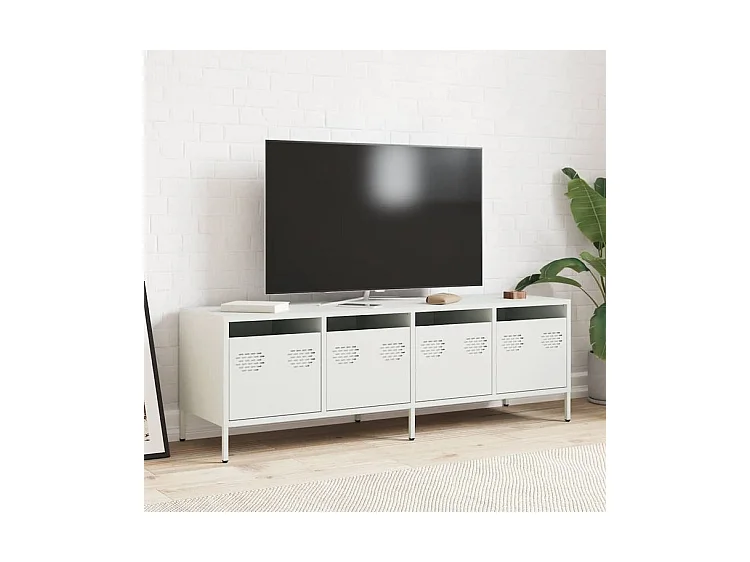 Meuble TV blanc 135x39x43,5 acier laminé à froid