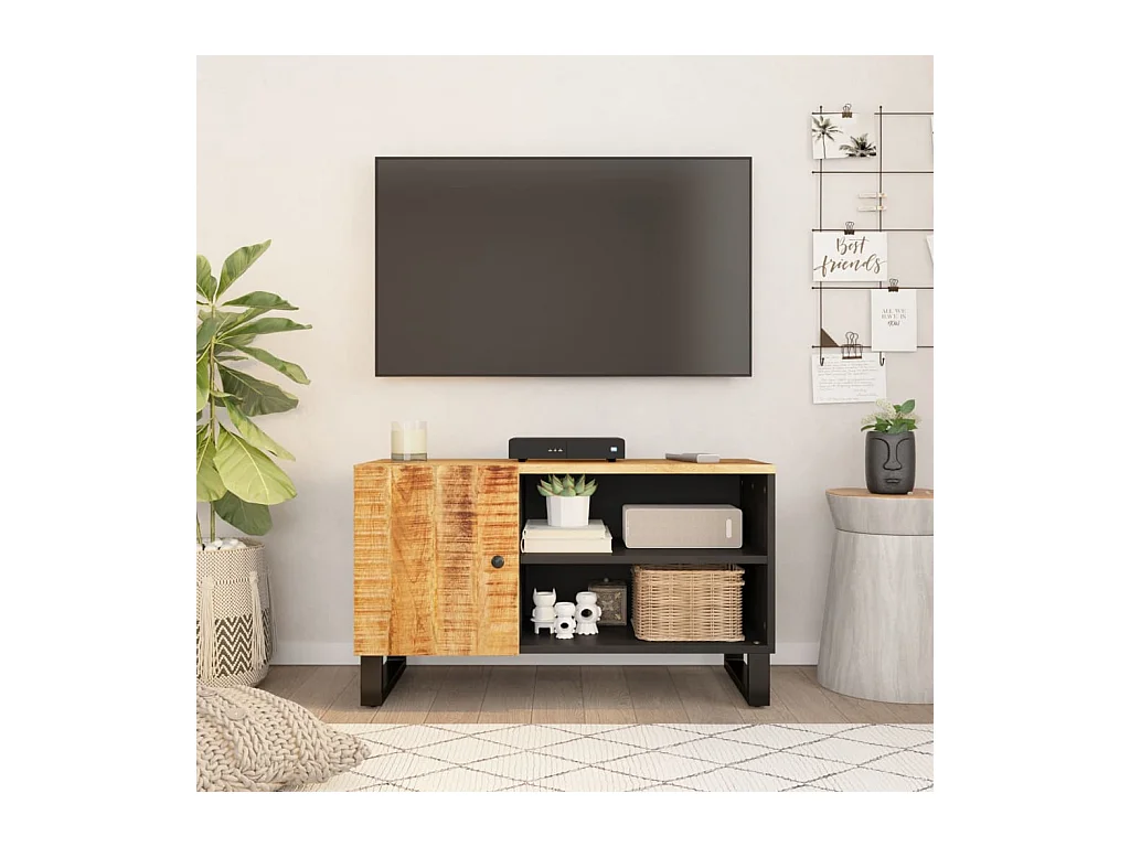 Meuble TV 80x33x46 bois de manguier et d'ingénierie