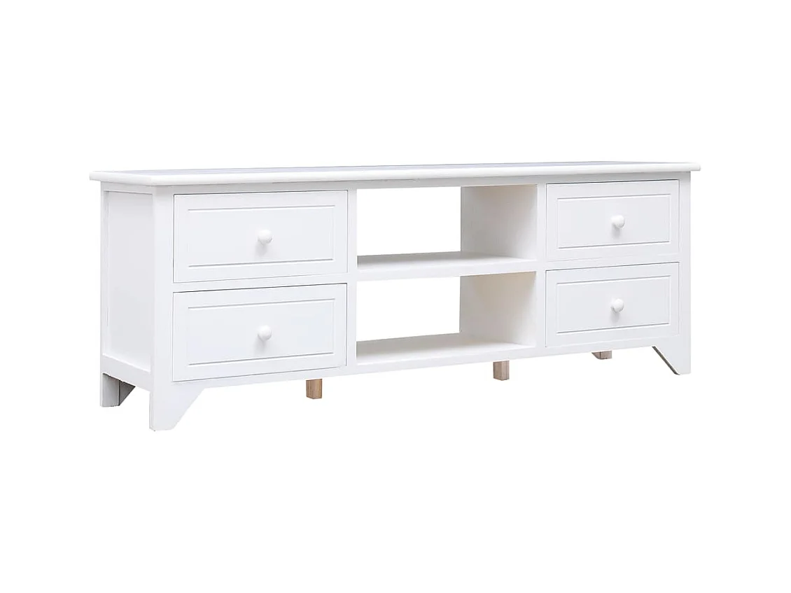 Meuble TV Blanc 108x30x40 Bois de Paulownia solide 2