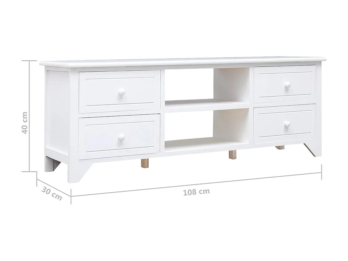 Meuble TV Blanc 108x30x40 Bois de Paulownia solide 2