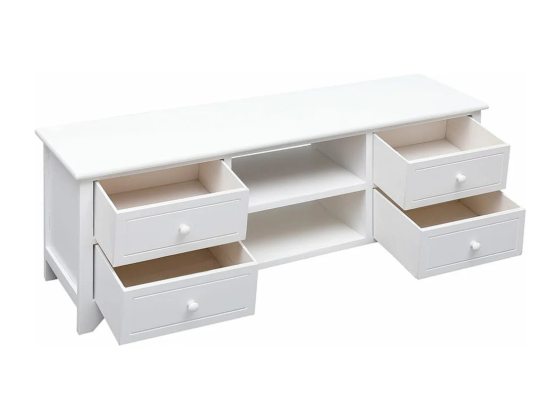 Meuble TV Blanc 108x30x40 Bois de Paulownia solide 2