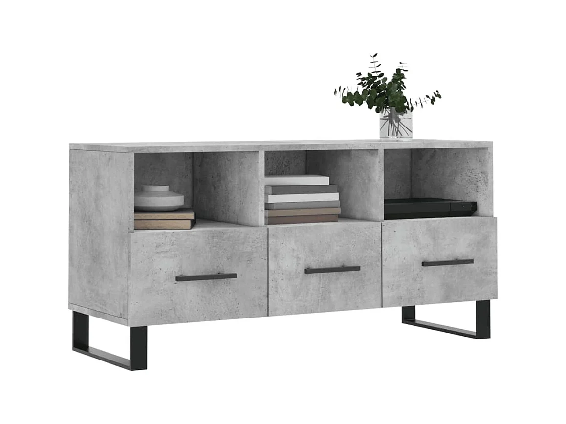 Meuble TV gris béton 102x36x50 bois d'ingénierie