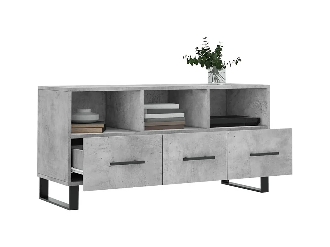 Meuble TV gris béton 102x36x50 bois d'ingénierie