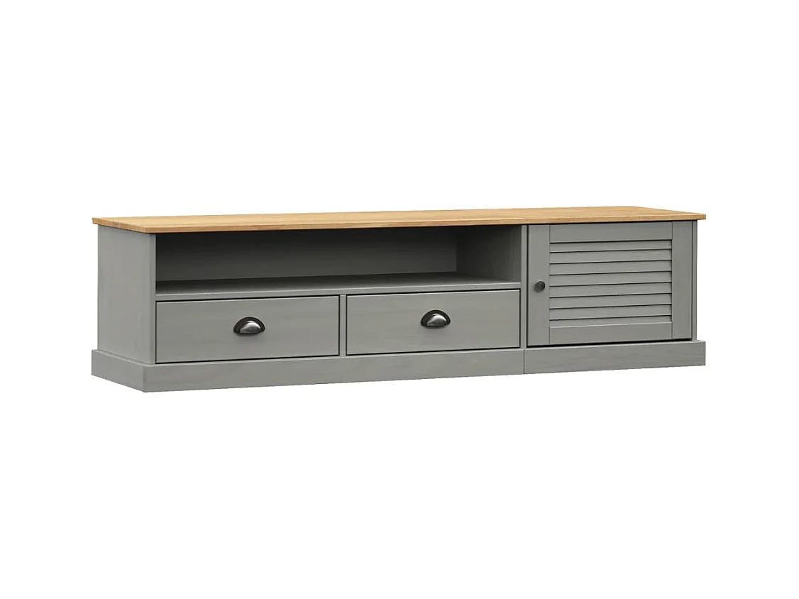 Meuble TV VIGO gris 156x40x40 bois massif de pin