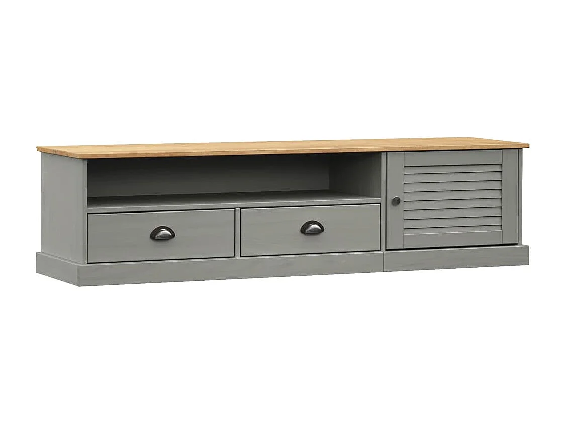 Meuble TV VIGO gris 156x40x40 bois massif de pin
