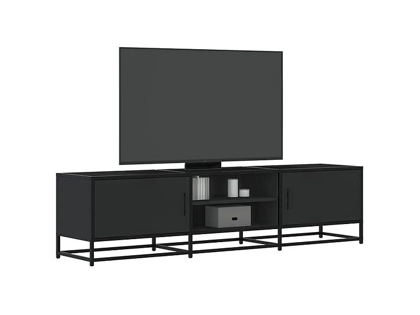 Meuble TV noir 160x35x41 bois d'ingénierie et métal