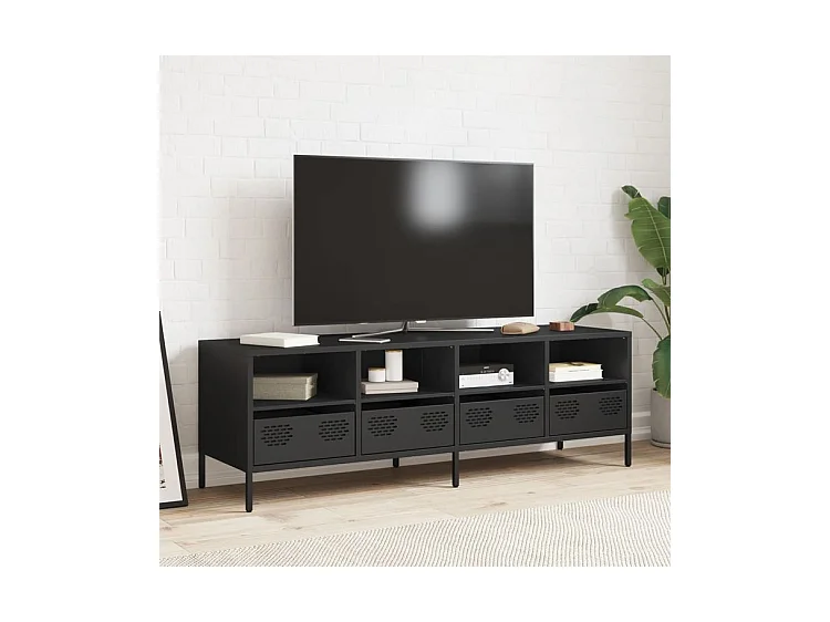 Meuble TV noir 135x39x43,5 acier laminé à froid