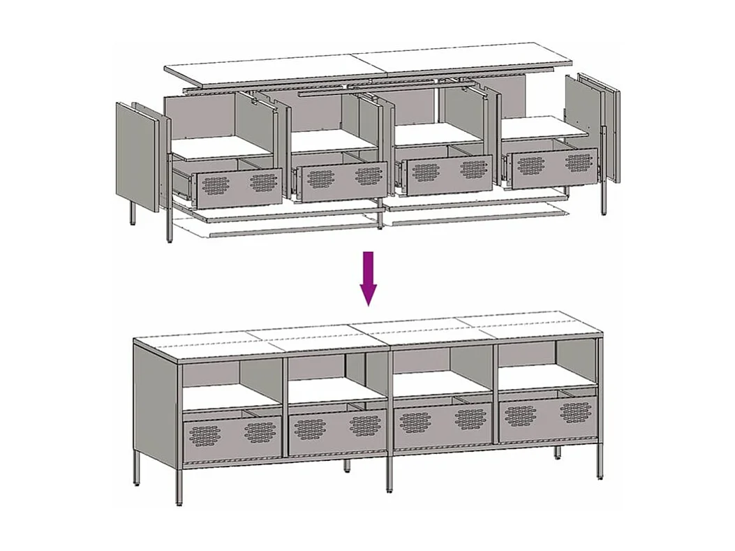 Meuble TV noir 135x39x43,5 acier laminé à froid