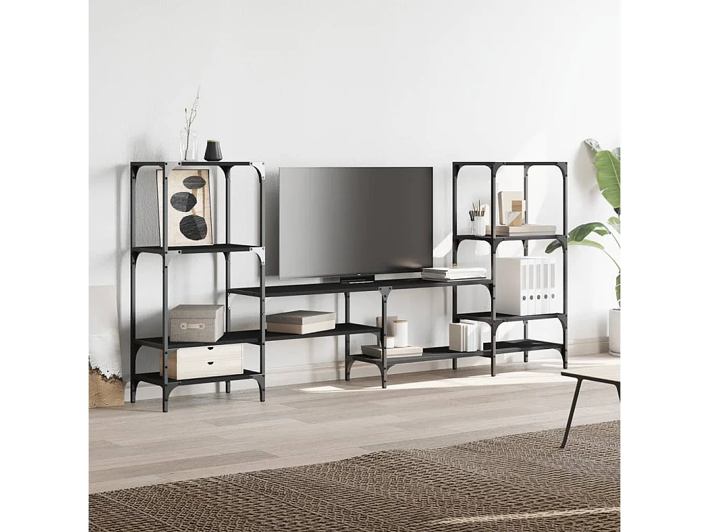Meuble TV noir 206,5x28,5x95 Bois d'ingénierie