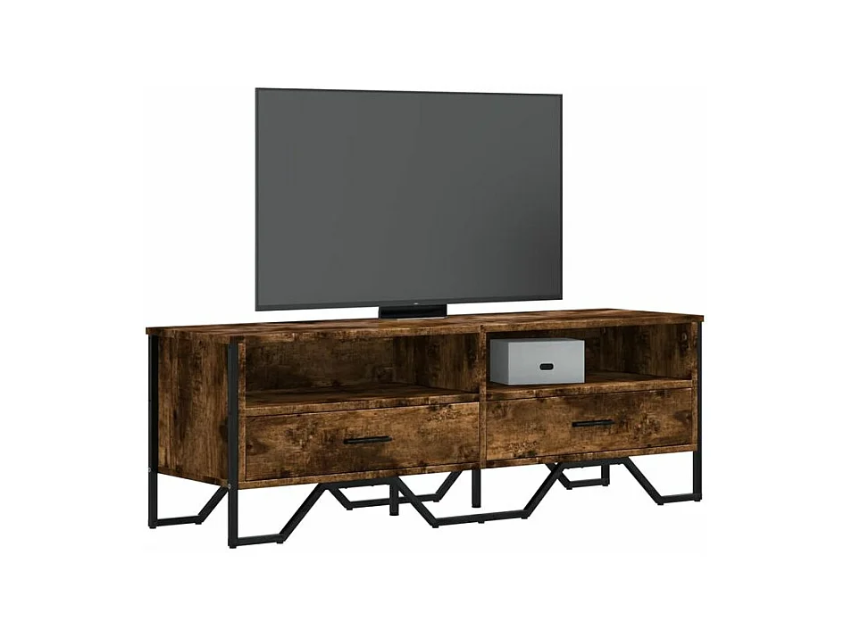 Meuble TV chêne fumé 122x34x41 bois d'ingénierie
