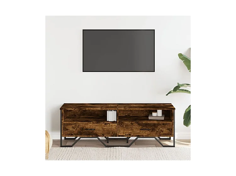 Meuble TV chêne fumé 122x34x41 bois d'ingénierie