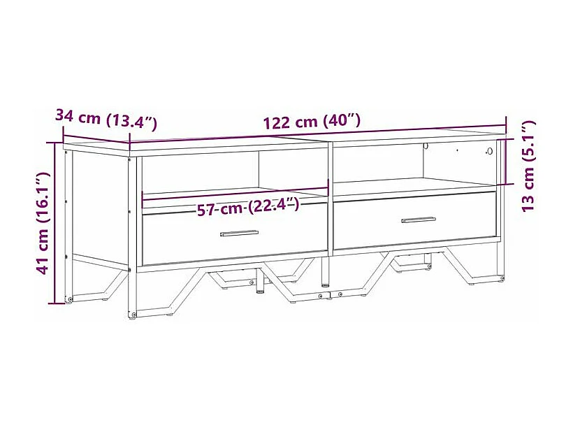 Meuble TV chêne fumé 122x34x41 bois d'ingénierie