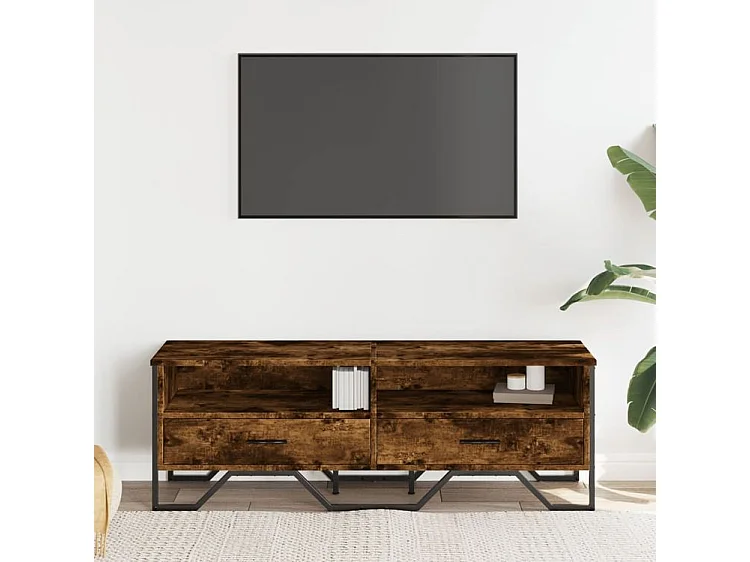 Meuble TV chêne fumé 122x34x41 bois d'ingénierie