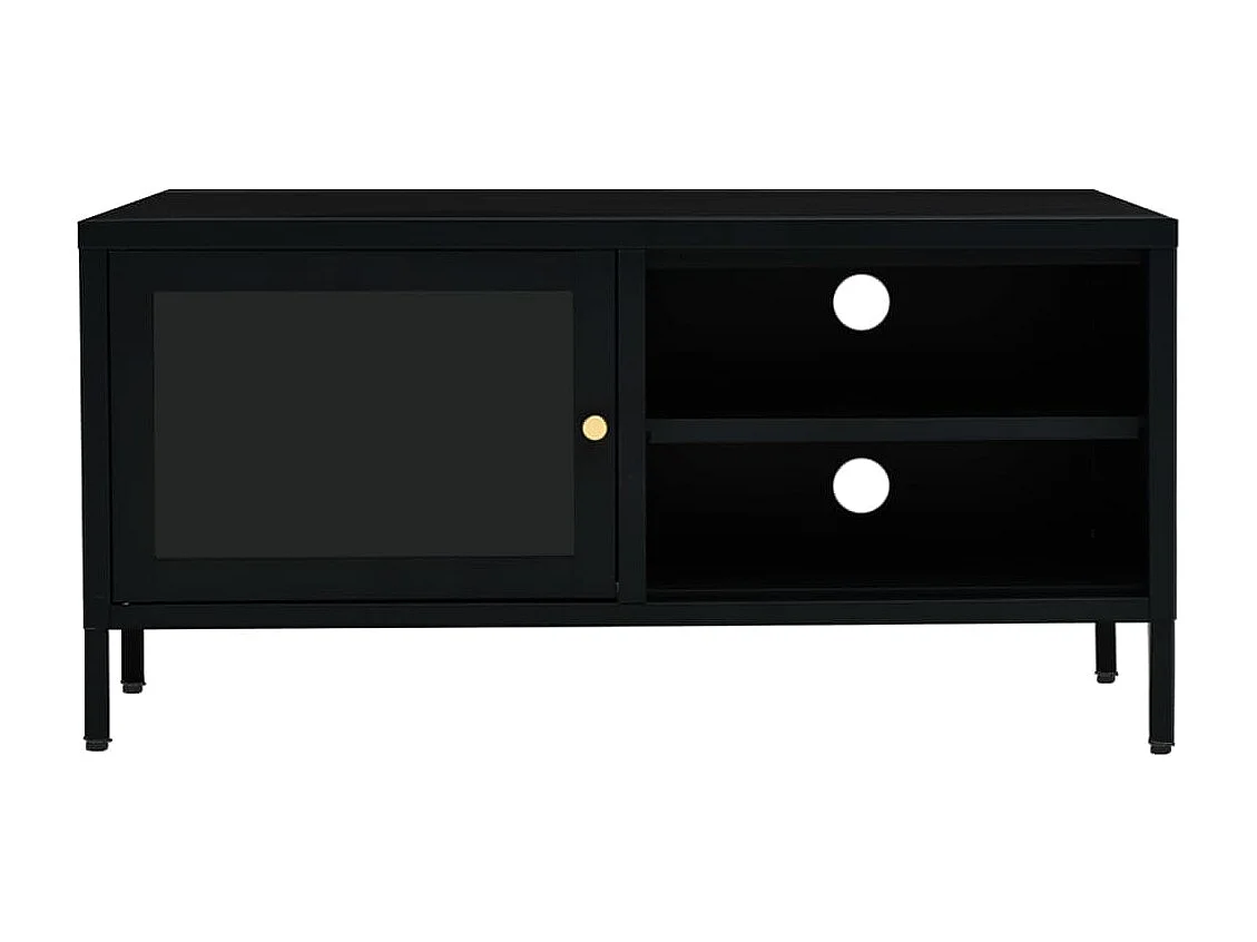 Meuble TV Noir 90x30x44 Acier et verre