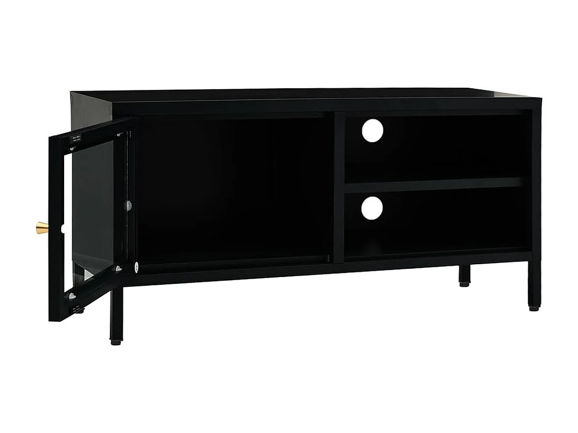 Meuble TV Noir 90x30x44 Acier et verre