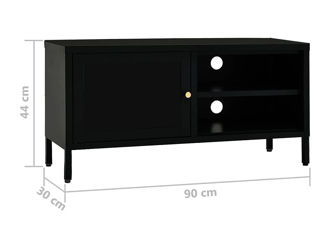 Meuble TV Noir 90x30x44 Acier et verre