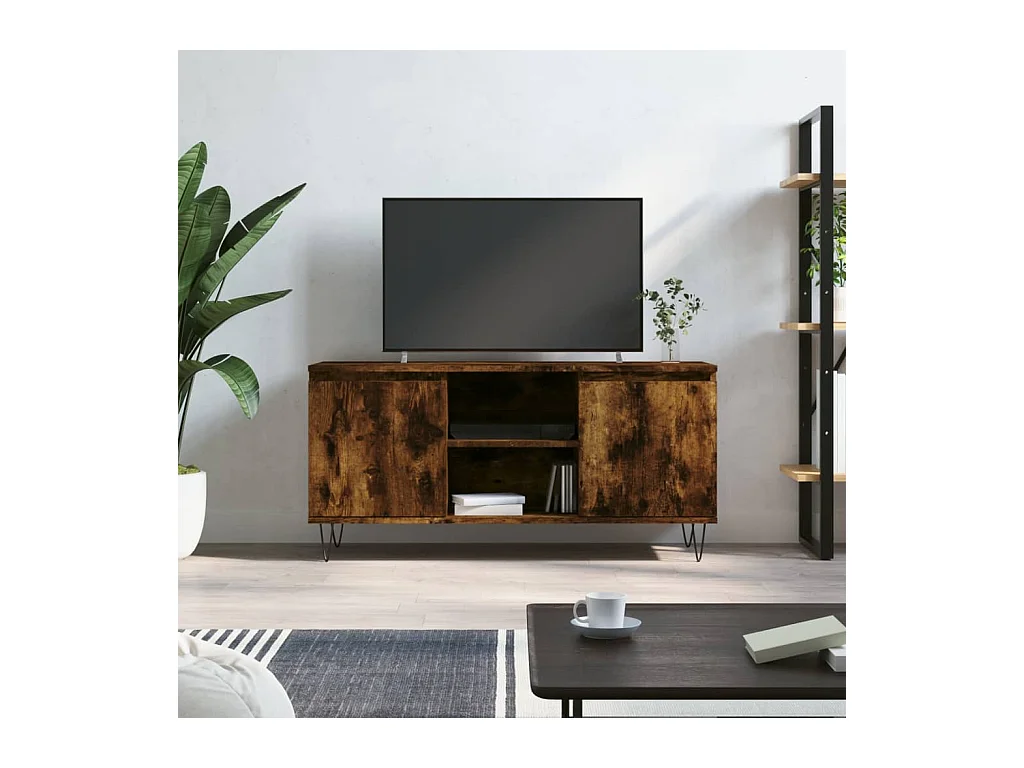 Meuble TV chêne fumé 104x35x50 bois d'ingénierie