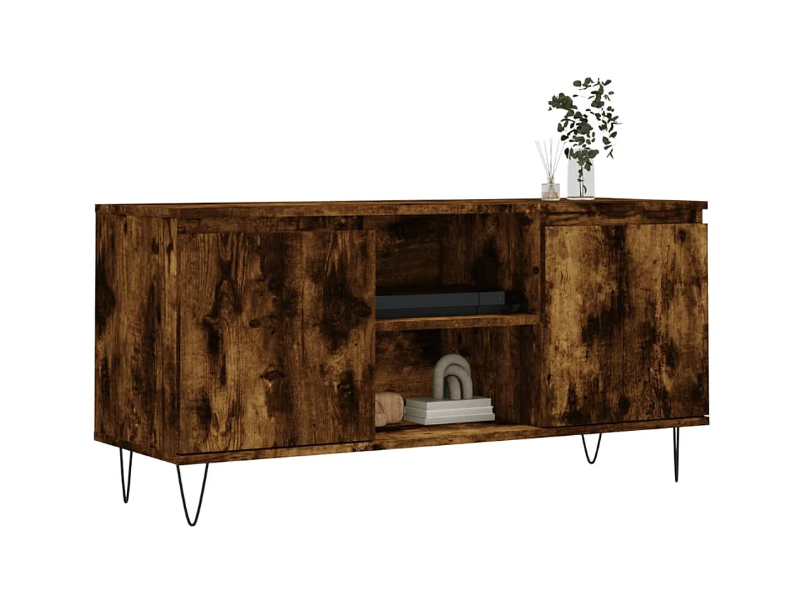 Meuble TV chêne fumé 104x35x50 bois d'ingénierie