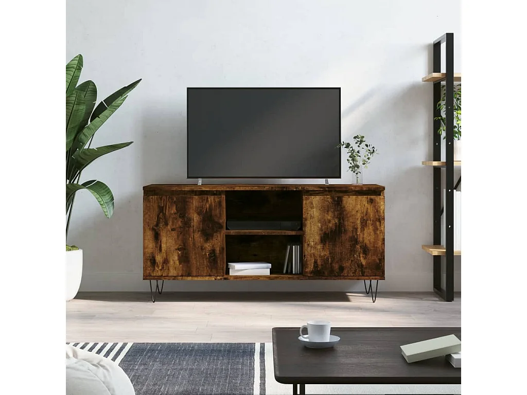 Meuble TV chêne fumé 104x35x50 bois d'ingénierie
