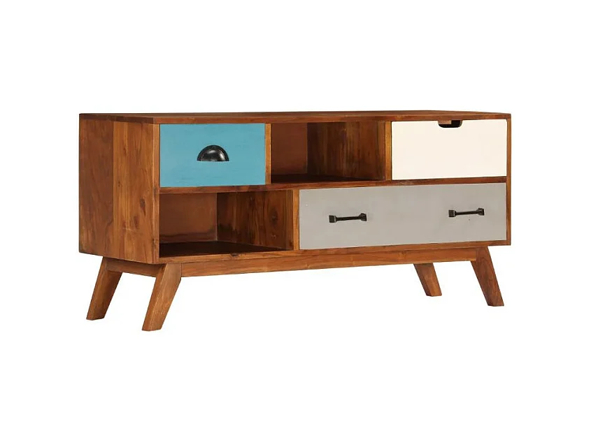 Meuble TV 3 tiroirs acacia massif foncé Séo