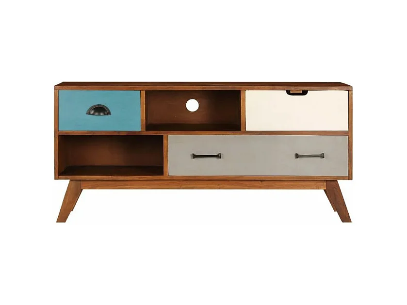 Meuble TV 3 tiroirs acacia massif foncé Séo