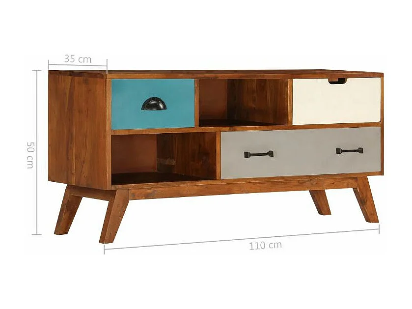 Meuble TV 3 tiroirs acacia massif foncé Séo