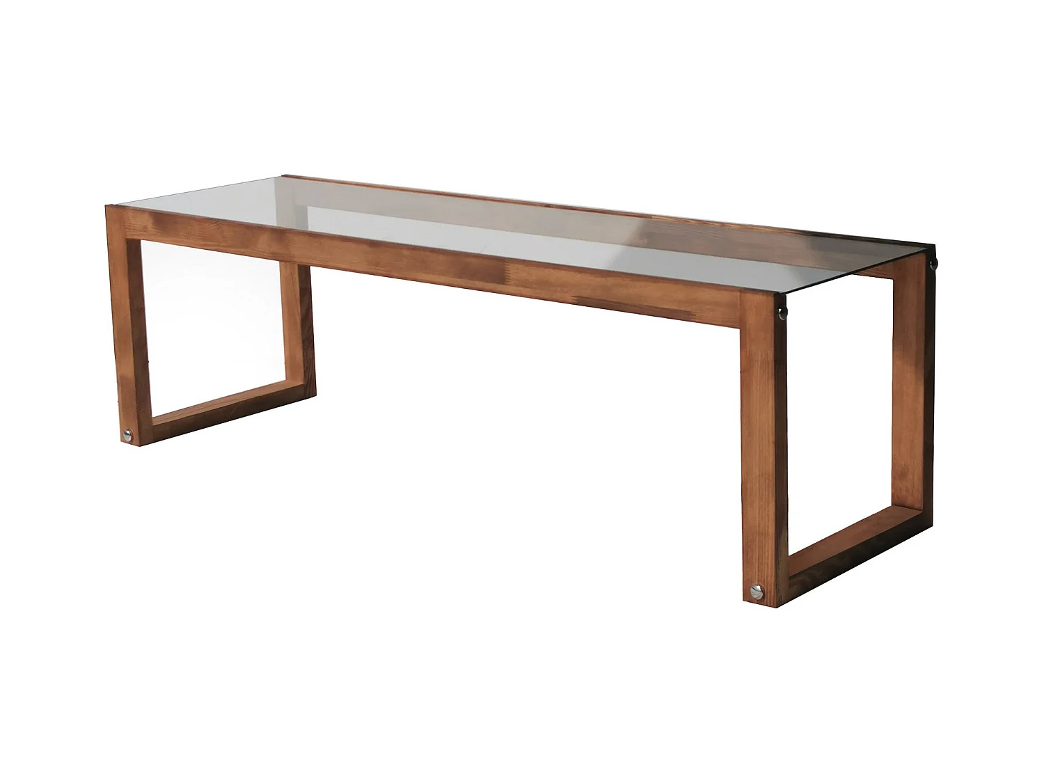 Petit meuble TV en bois massif marron et plateau en verre trempé Darone 130cm