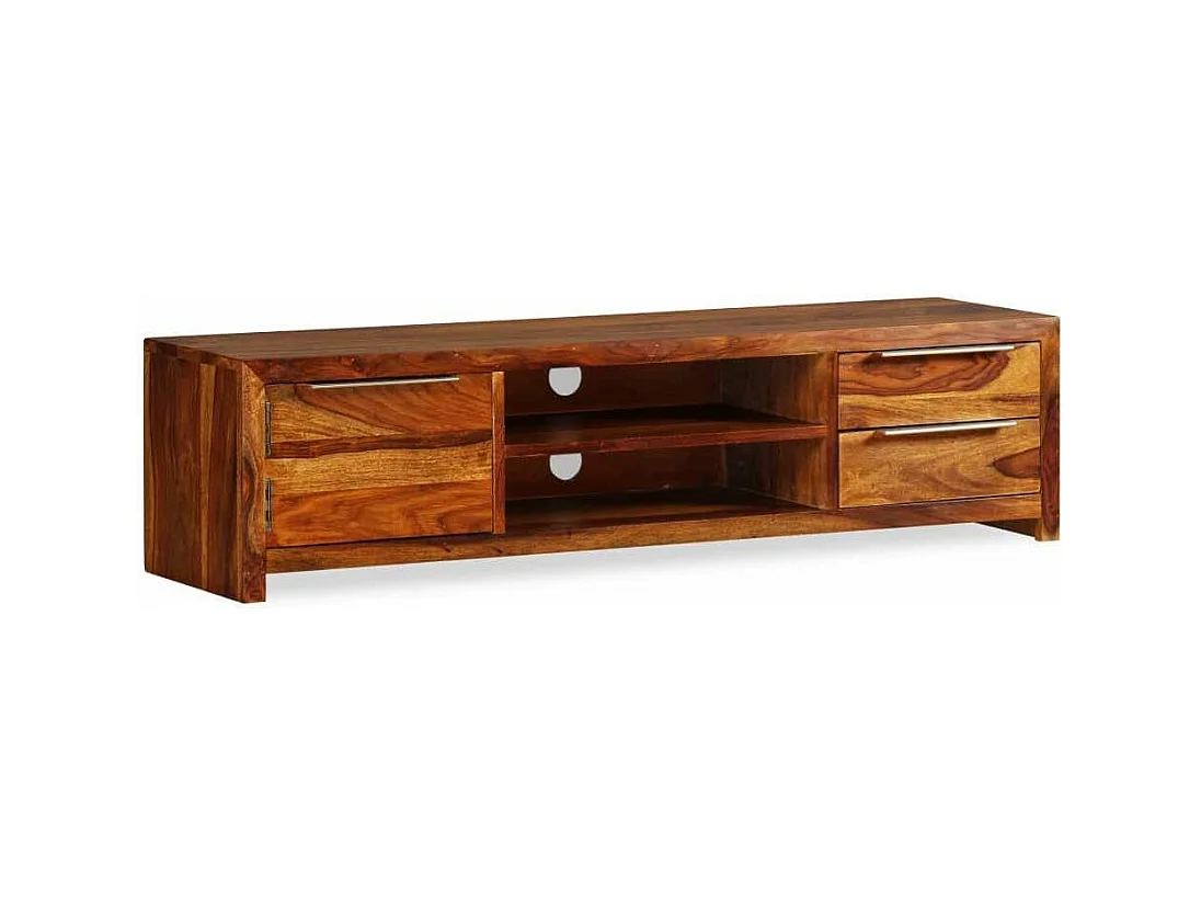 Meuble TV 1 porte 2 niche 2 tiroirs bois massif sesham Tropika 120cm