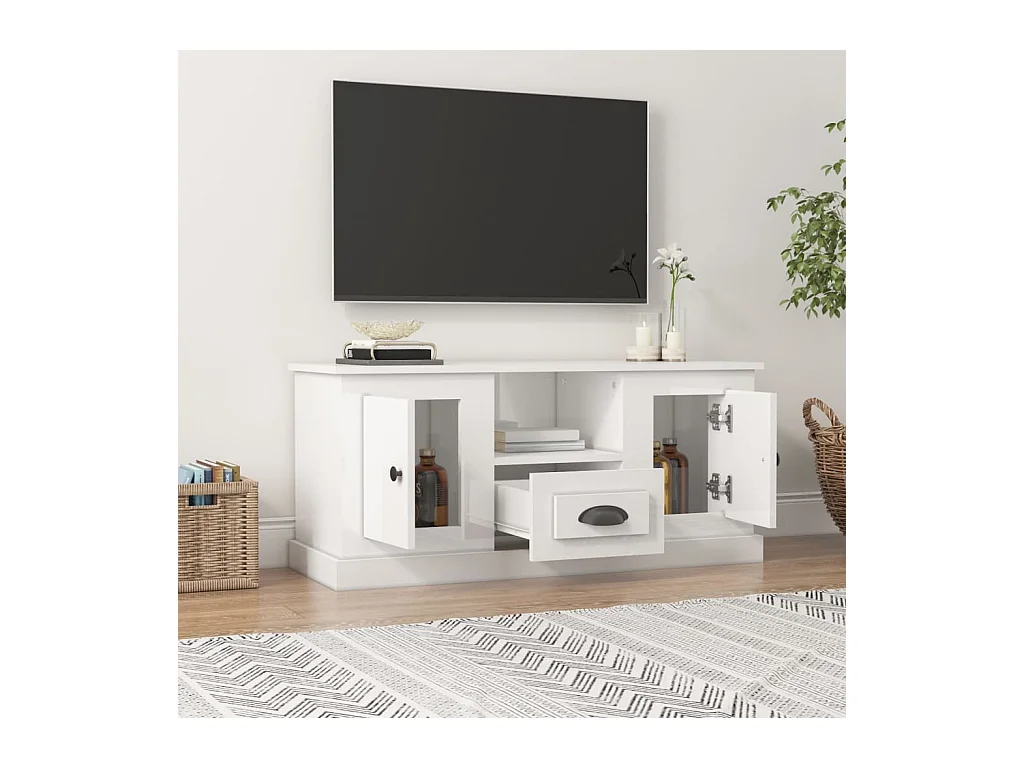 Meuble TV blanc brillant 100x35,5x45 bois d'ingénierie