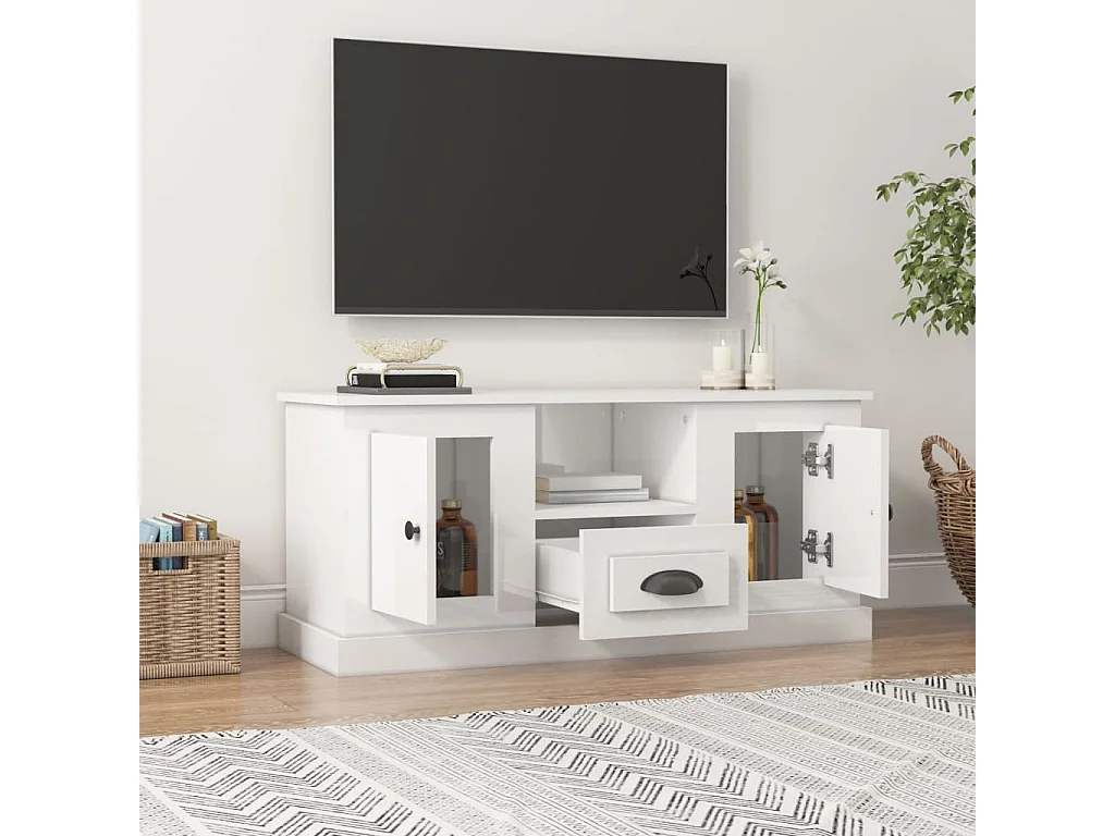 Meuble TV blanc brillant 100x35,5x45 bois d'ingénierie