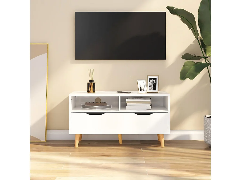Meuble TV Blanc brillant 90x40x48,5 Scandy