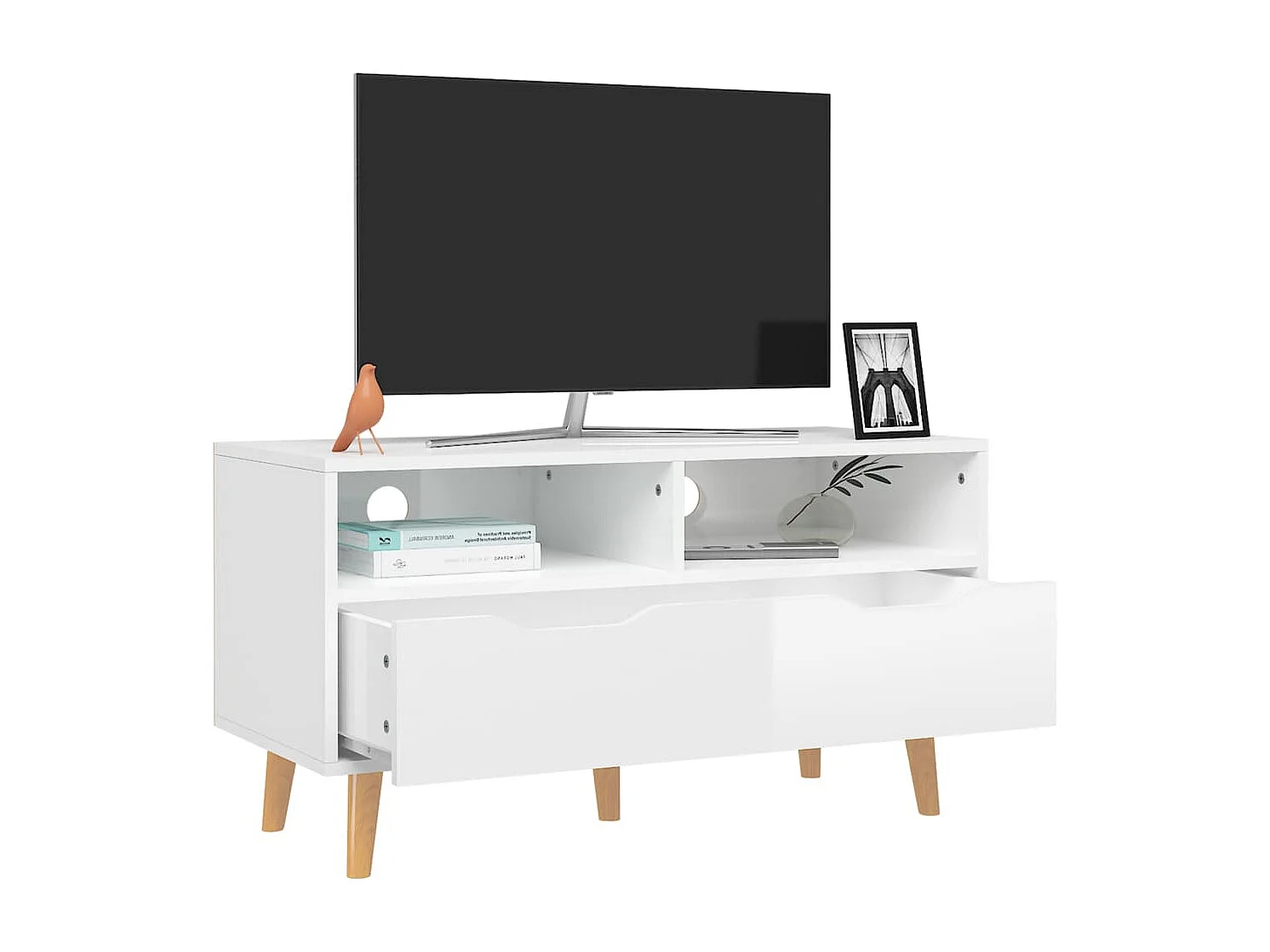 Meuble TV Blanc brillant 90x40x48,5 Scandy