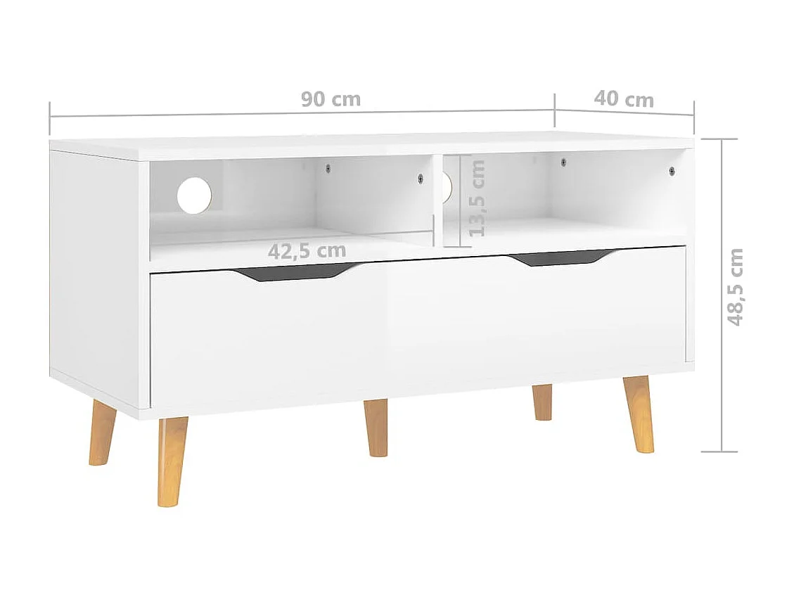 Meuble TV Blanc brillant 90x40x48,5 Scandy