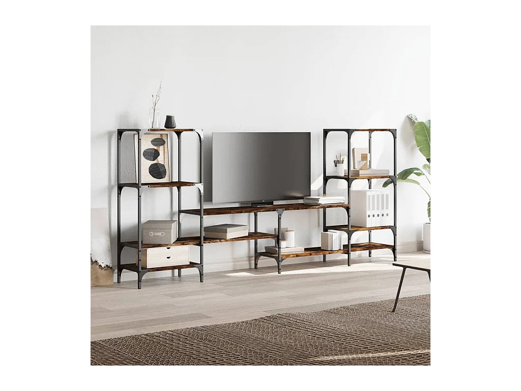 Meuble TV chêne fumé 206,5x28,5x95 bois d'ingénierie