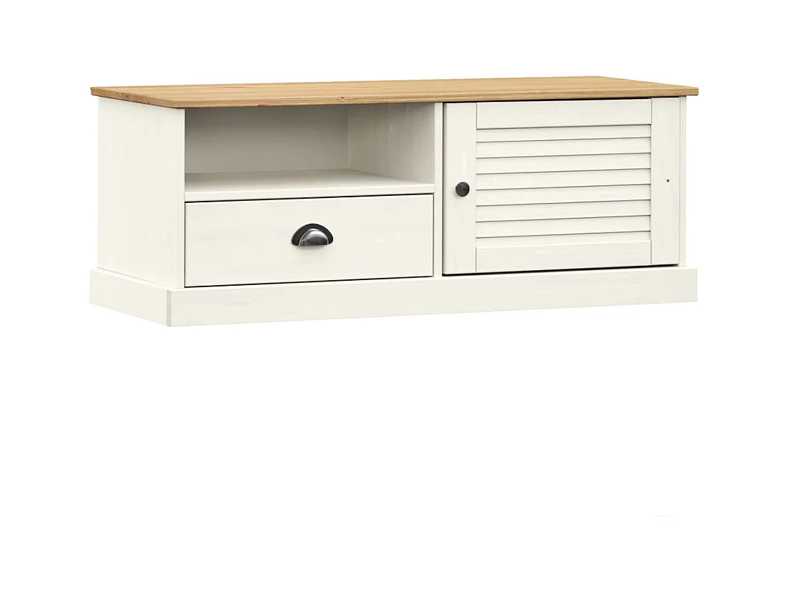 Meuble TV VIGO blanc 106x40x40 bois massif de pin