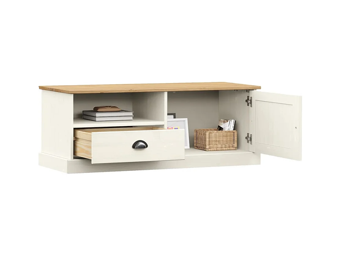 Meuble TV VIGO blanc 106x40x40 bois massif de pin