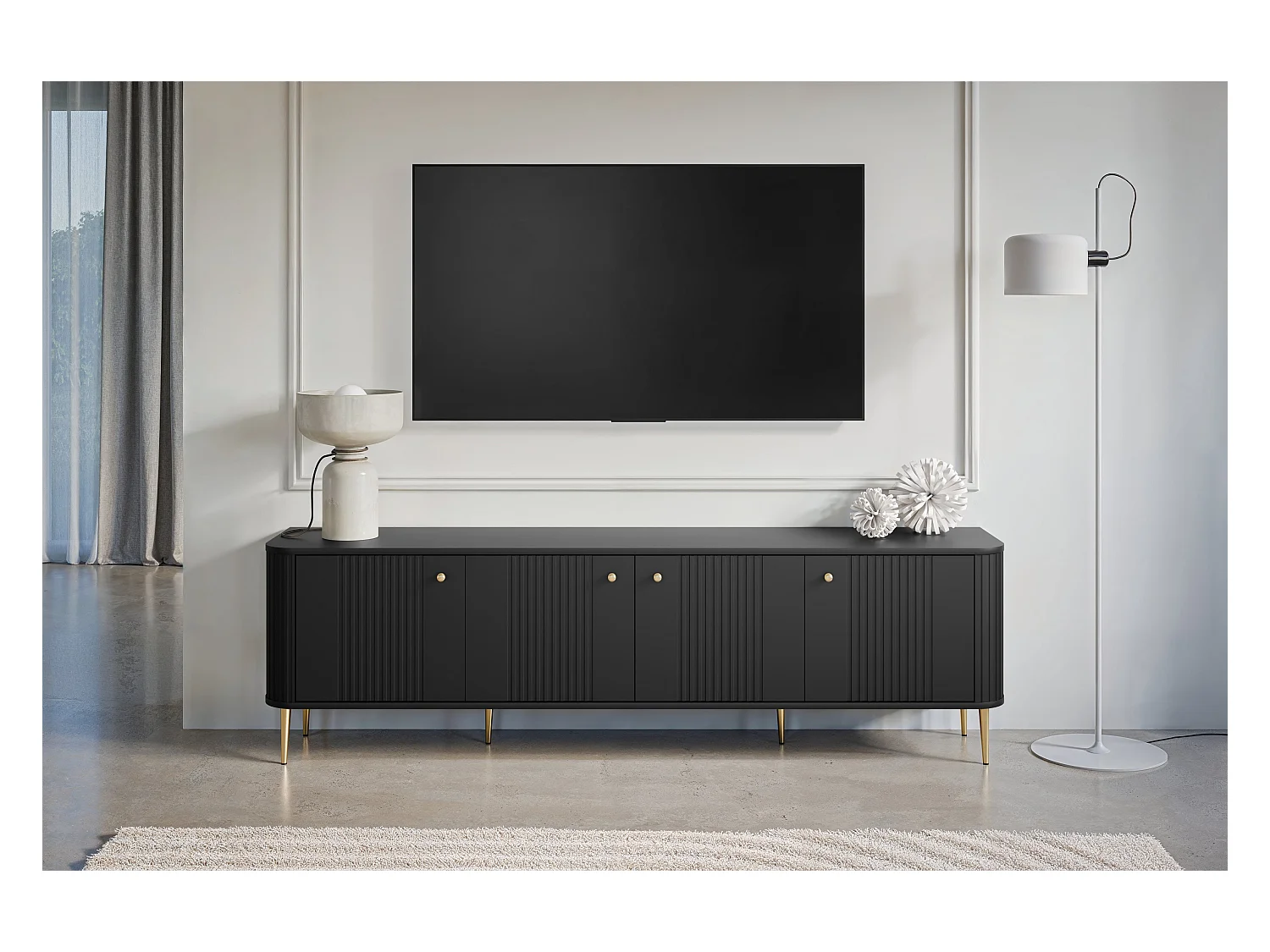 Mueble TV 4 puertas con pie metálico 187x51 cm