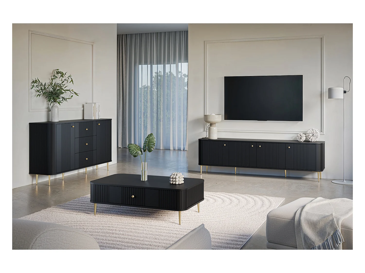 Mueble TV 4 puertas con pie metálico 187x51 cm